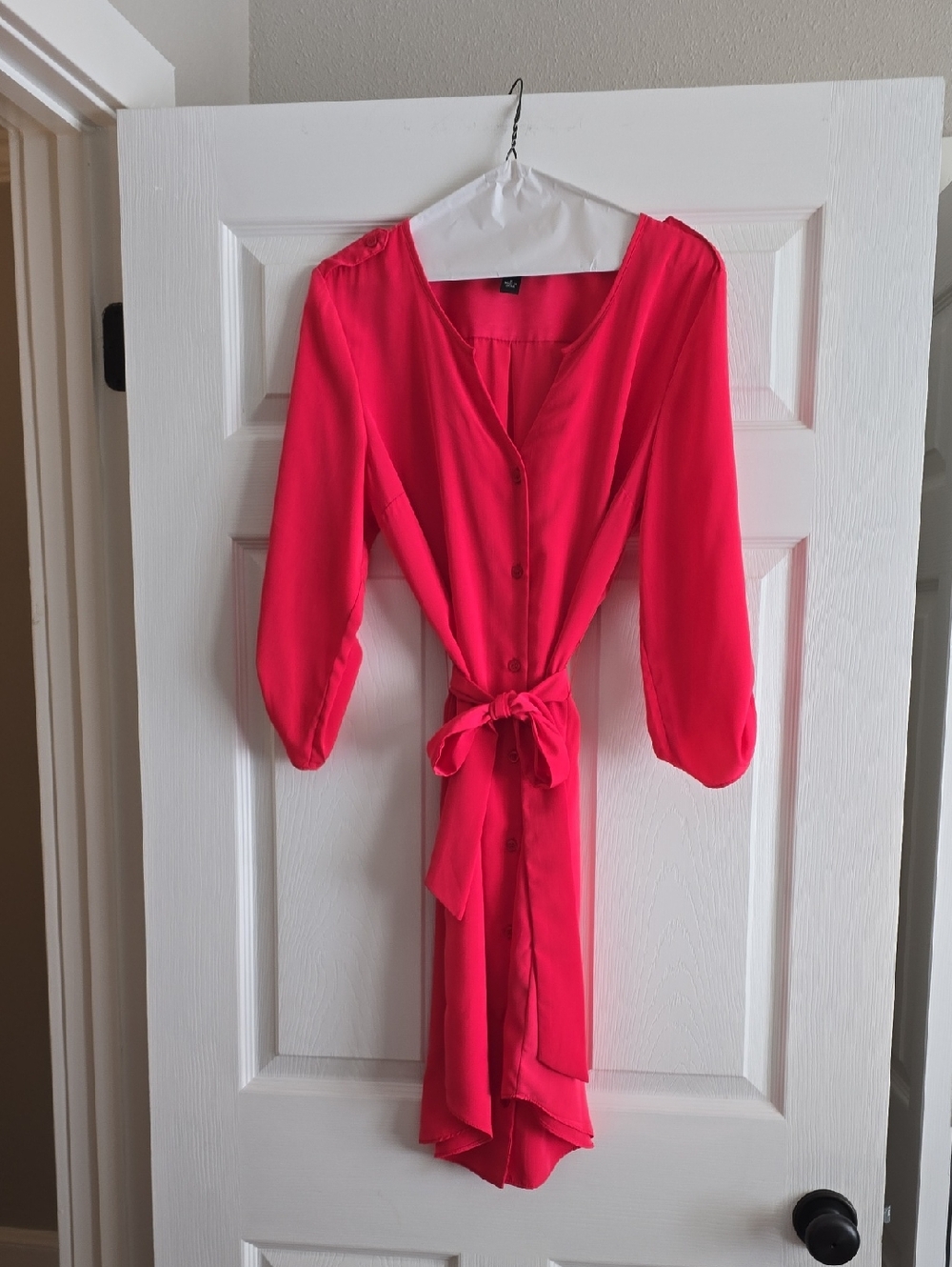AGB Hot Pink High-Low Button Front Tie-Waist Dress